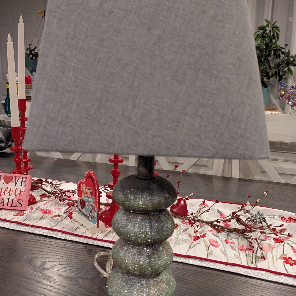 Stacked Ball Lamp with Textured Base With Gray Shade 21"x11"